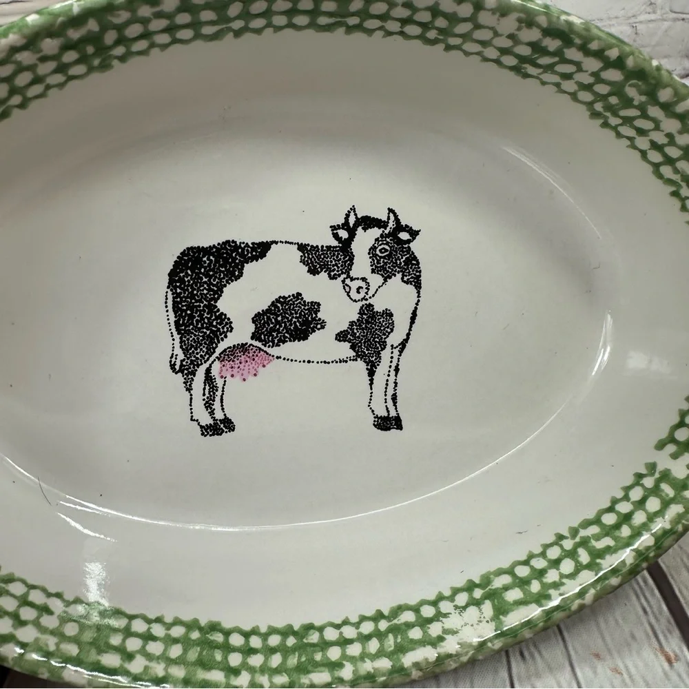 vintage teamson 1995 Oval baking Dish  Cow Design  cottagecore country western